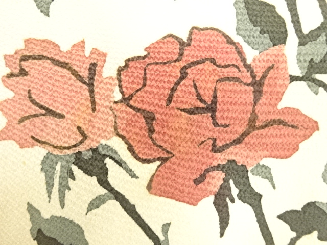 JAPANESE KIMONO / ANTIQUE NAGOYA OBI / SILK / CHIRIMEN / ROSES / ARTIST WORK